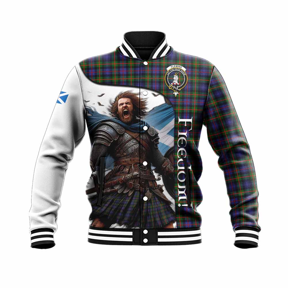 Tartan Vibes Clothing Fleming Crest Tartan Baseball Jacket Inspired by the Freedom of Scottish Warrior