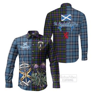 Fleming Tartan Long Sleeve Button Shirt Happy St. Andrew's Day Half Tartan Style