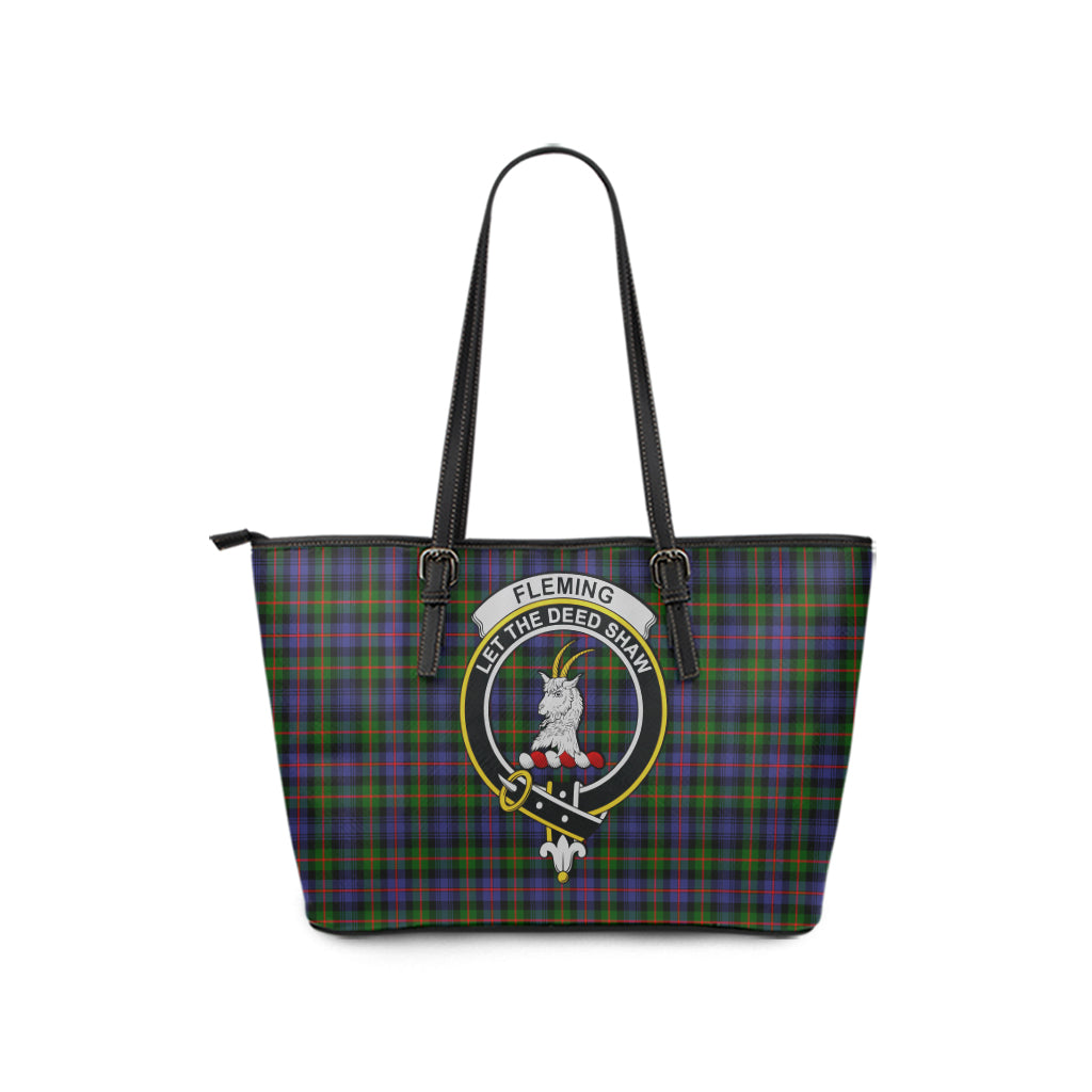 Fleming Tartan Leather Tote Bag with Family Crest - Tartan Vibes Clothing
