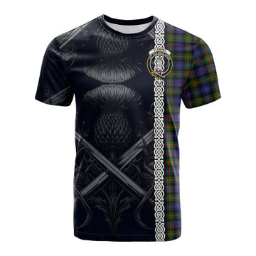 Fleming Tartan Cotton T-shirt with Family Crest Cross Sword Thistle Celtic Vibes