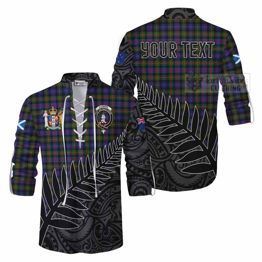 Tartan Vibes Clothing Fleming Crest Tartan Ghillie Kilt Shirt with New Zealand Silver Fern Half Style