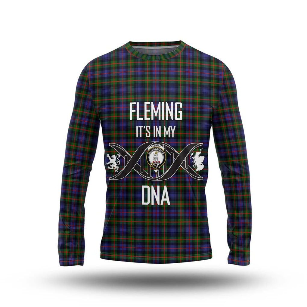 Fleming Tartan Long Sleeve T-Shirt with Family Crest DNA In Me Style Unisex - Tartanvibesclothing Shop