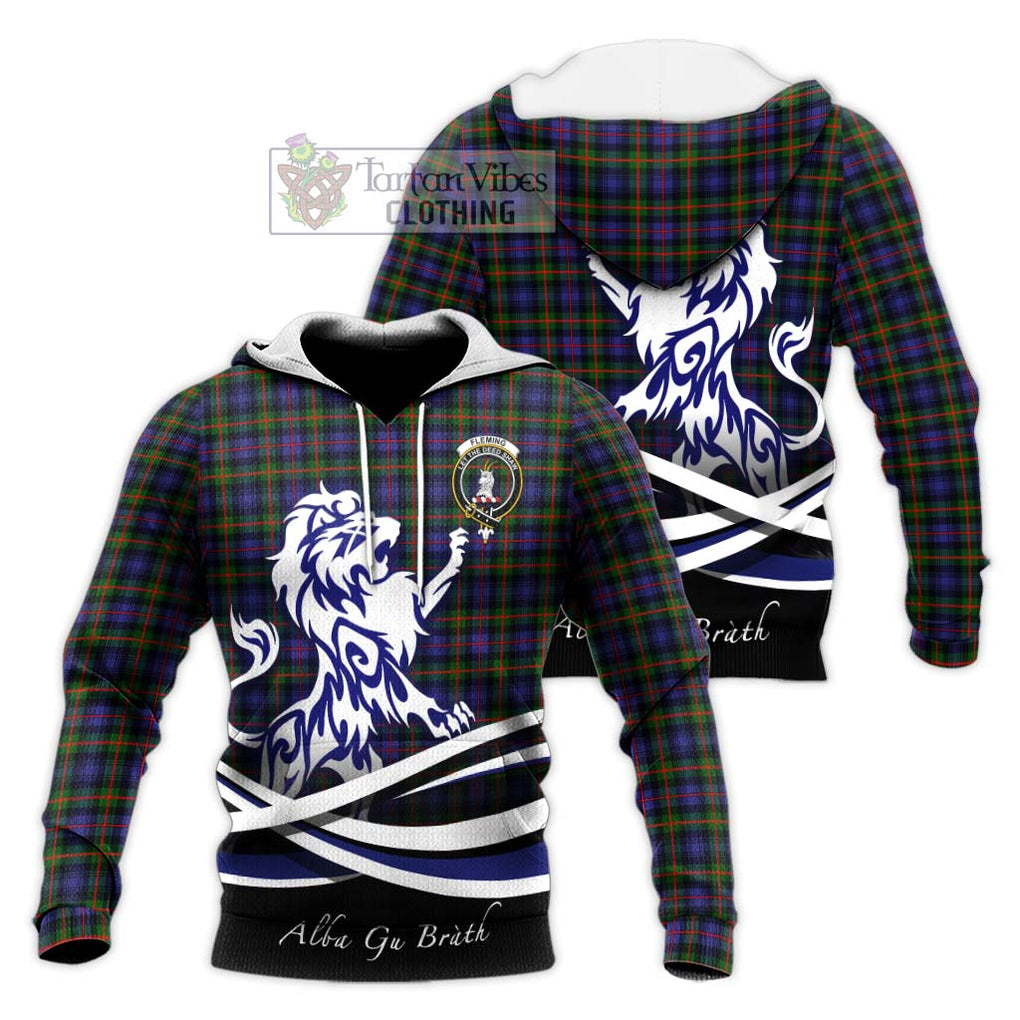 Fleming Tartan Knitted Hoodie with Alba Gu Brath Regal Lion Emblem Unisex Knitted Pullover Hoodie - Tartanvibesclothing Shop