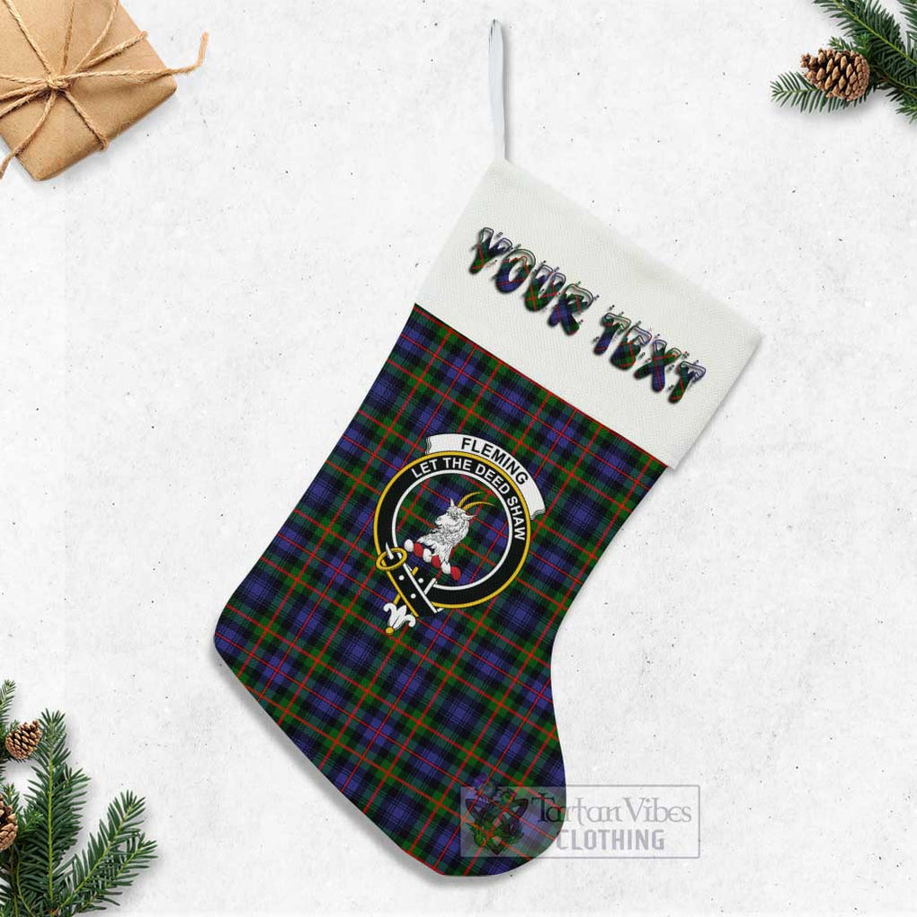 Tartan Vibes Clothing Fleming Tartan Family Crest Christmas Stocking with Personalized Text