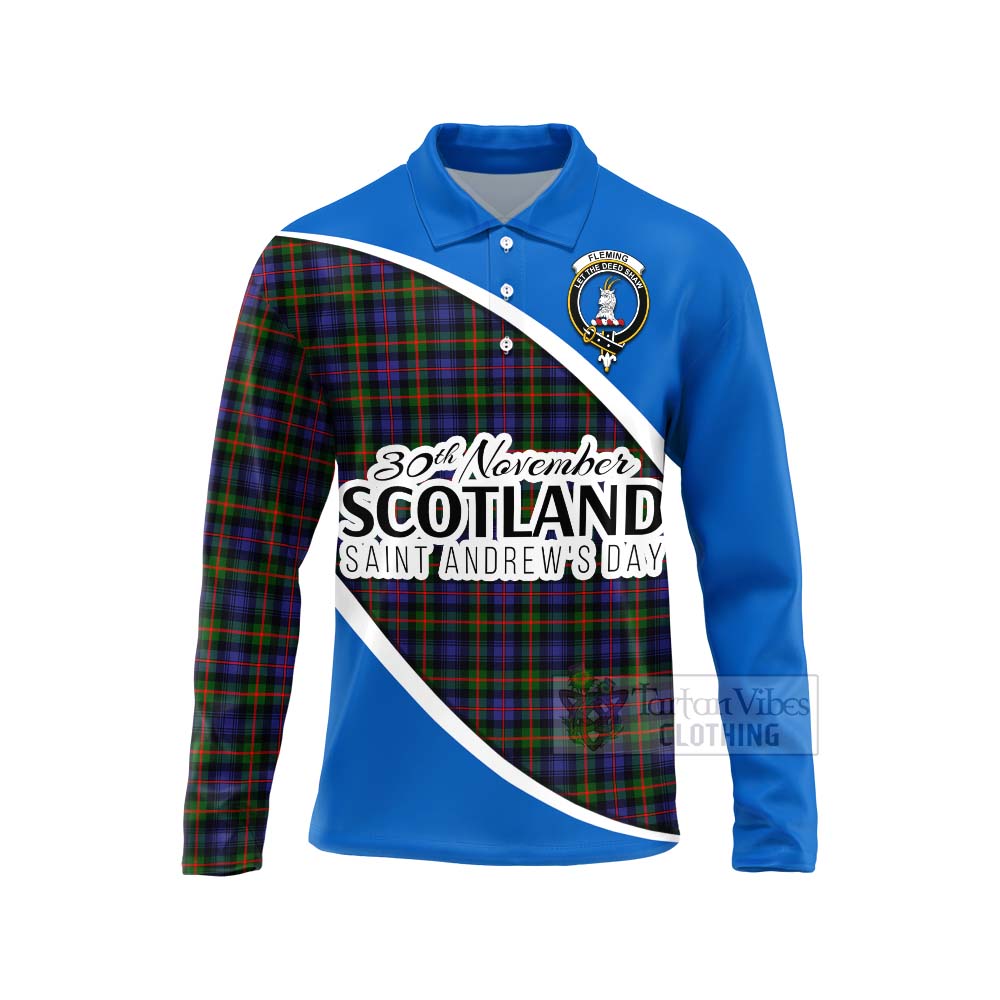 Tartan Vibes Clothing Fleming Family Crest Tartan Long Sleeve Polo Shirt Celebrate Saint Andrew's Day in Style