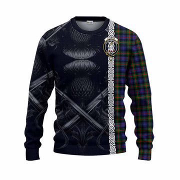 Fleming Tartan Knitted Sweater with Family Crest Cross Sword Thistle Celtic Vibes