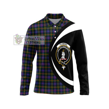 Fleming Tartan Long Sleeve Polo Shirt with Family Crest Circle Style