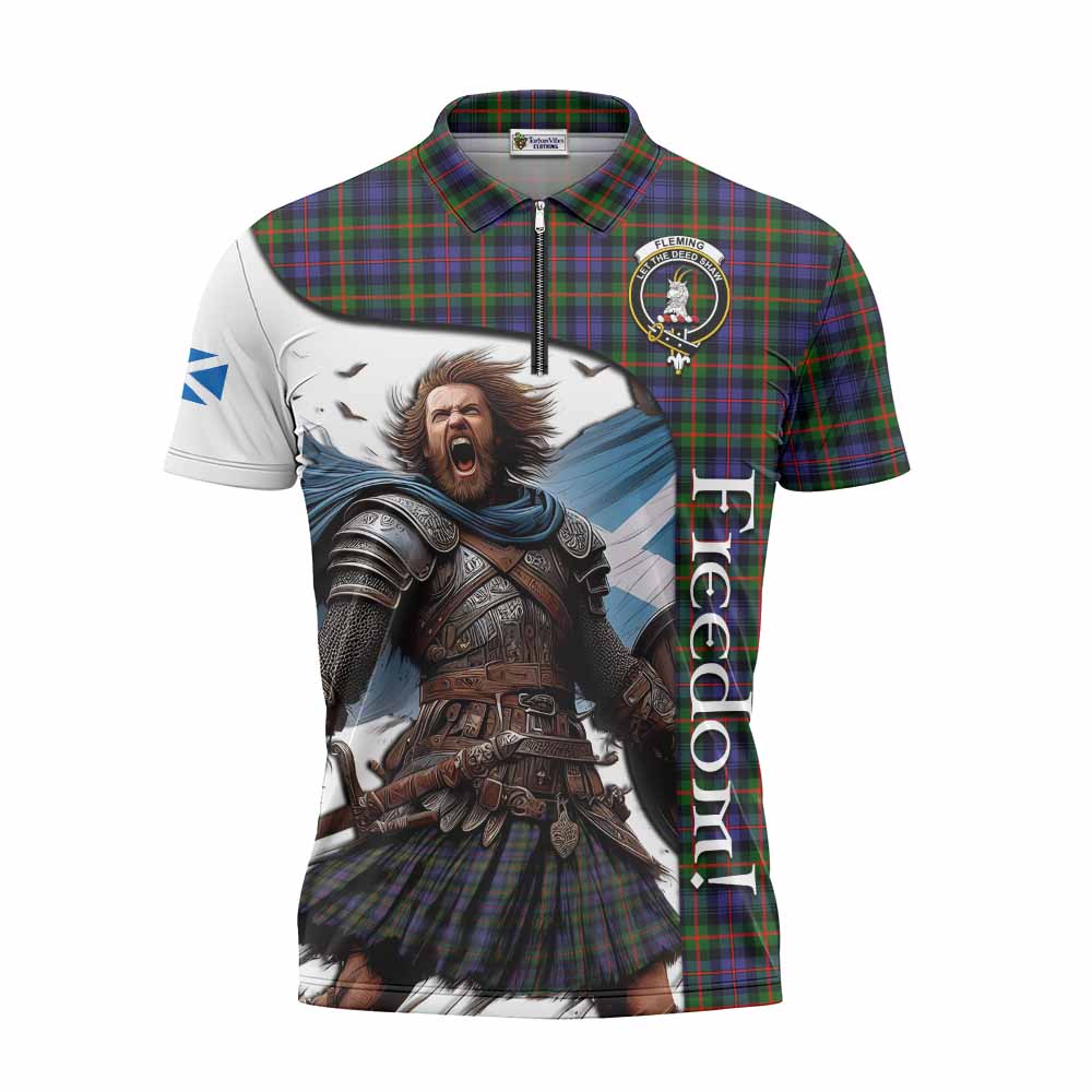 Tartan Vibes Clothing Fleming Crest Tartan Zipper Polo Shirt Inspired by the Freedom of Scottish Warrior