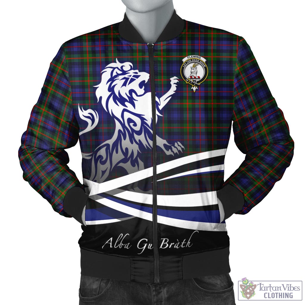 Tartan Vibes Clothing Fleming Tartan Bomber Jacket with Alba Gu Brath Regal Lion Emblem