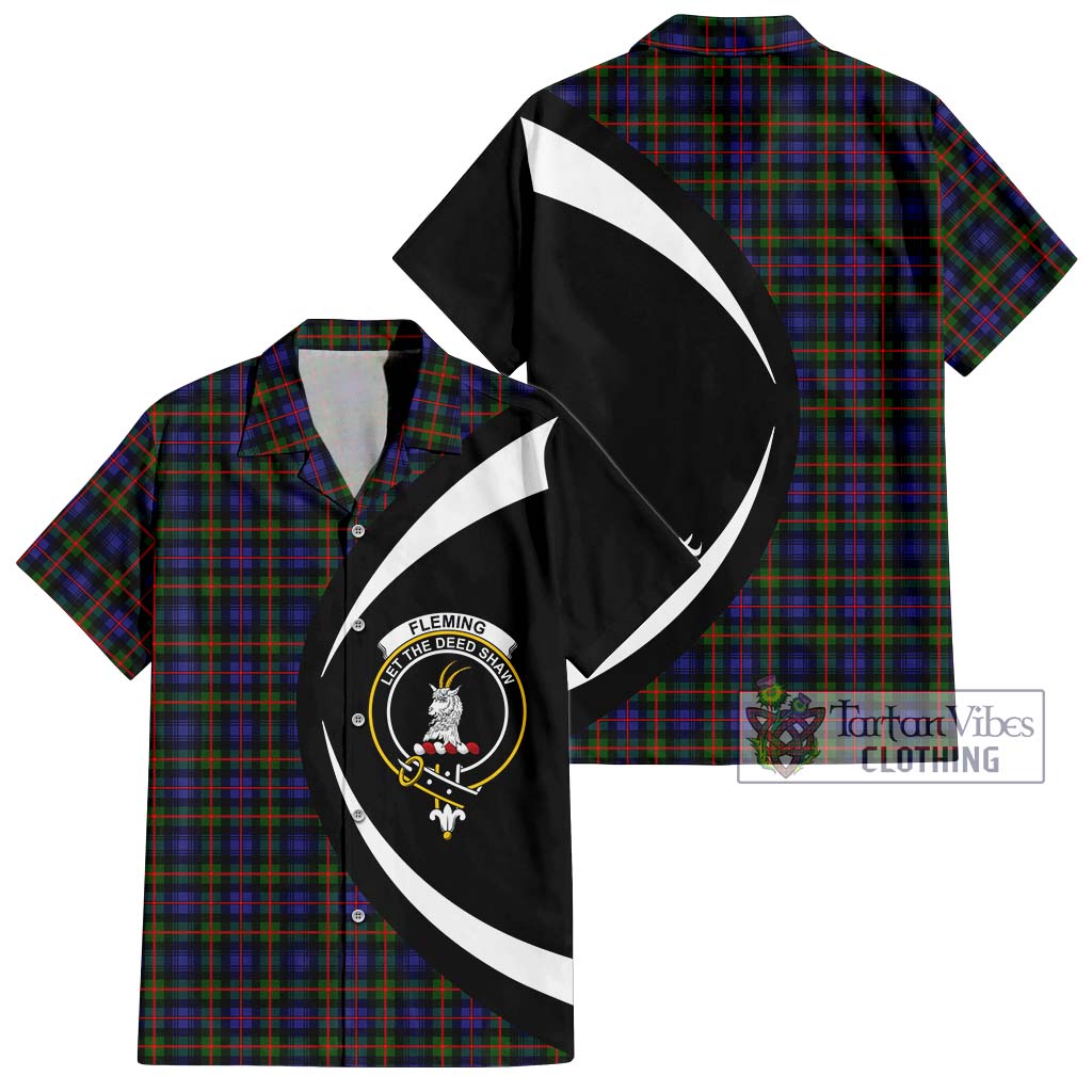 Fleming Tartan Short Sleeve Button Up with Family Crest Circle Style Kid - Tartan Vibes Clothing