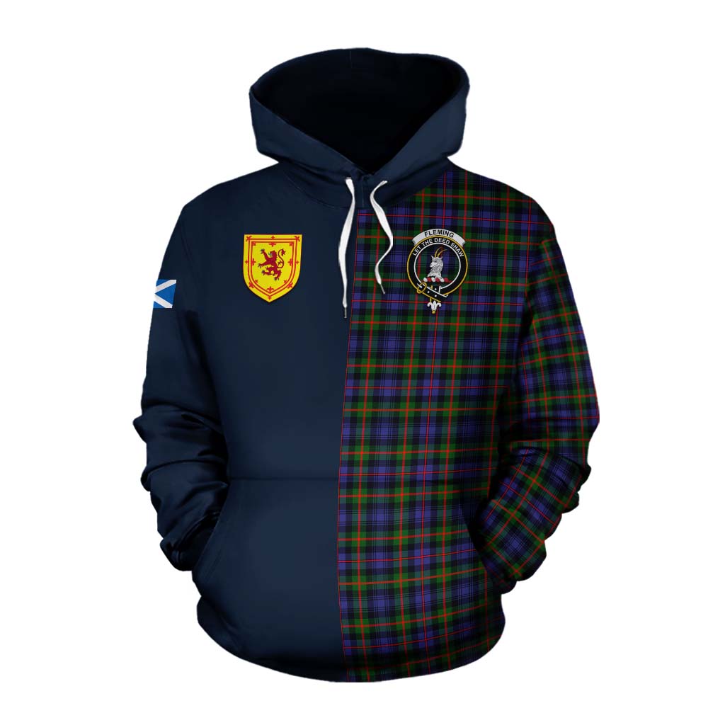 Tartan Vibes Clothing Fleming Tartan Cotton Hoodie Alba with Scottish Lion Royal Arm Half Style