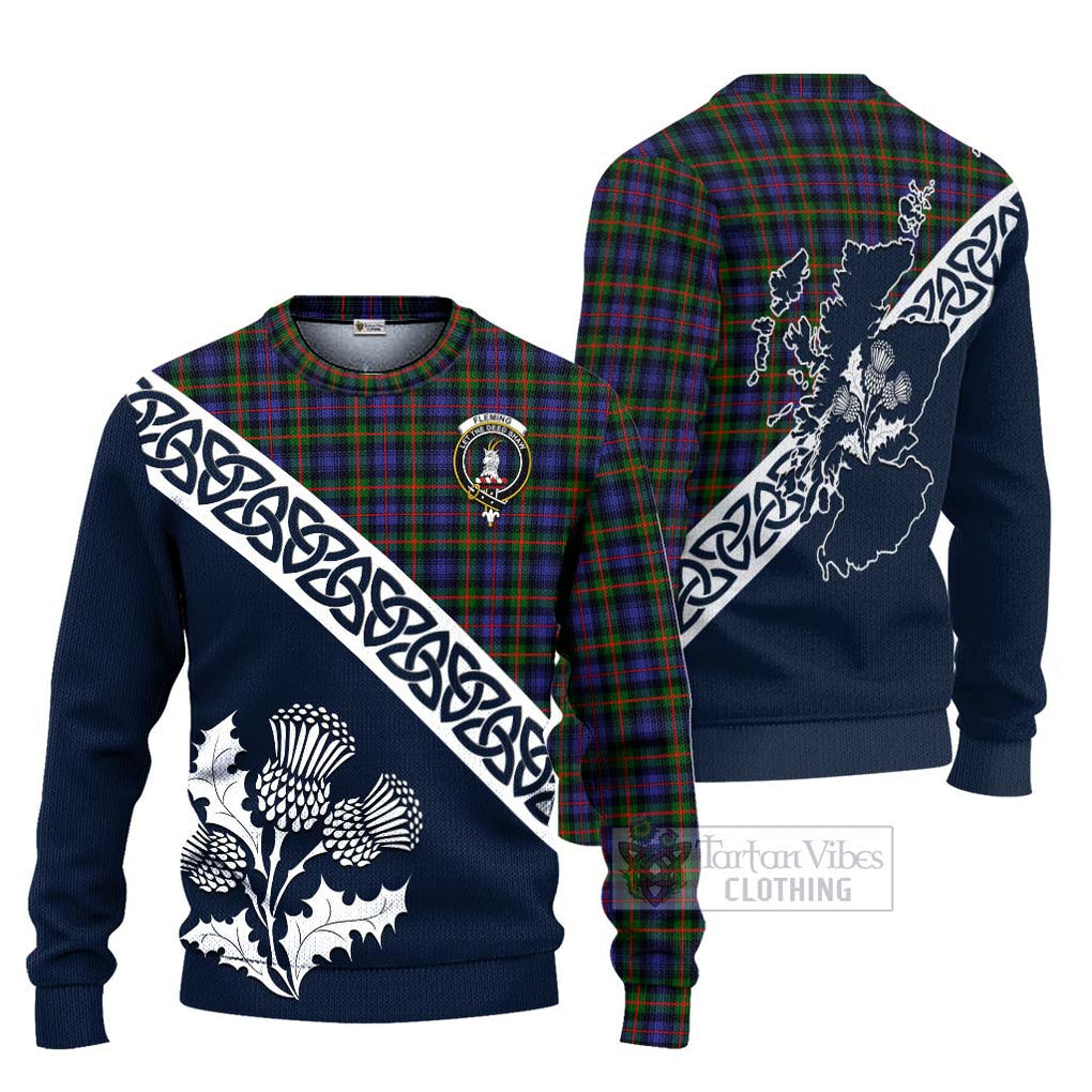 Tartan Vibes Clothing Fleming Tartan Knitted Sweater Featuring Thistle and Scotland Map