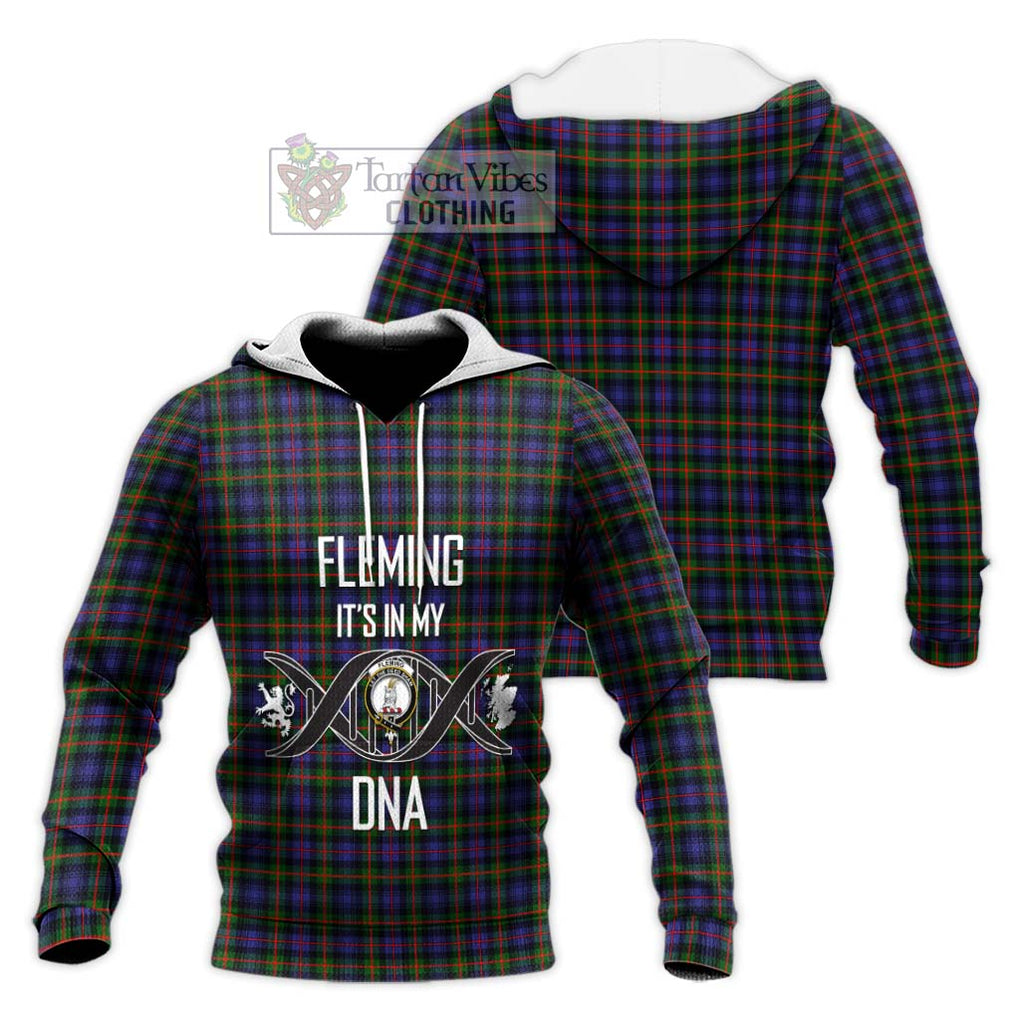 Fleming Tartan Knitted Hoodie with Family Crest DNA In Me Style Unisex Knitted Pullover Hoodie - Tartanvibesclothing Shop