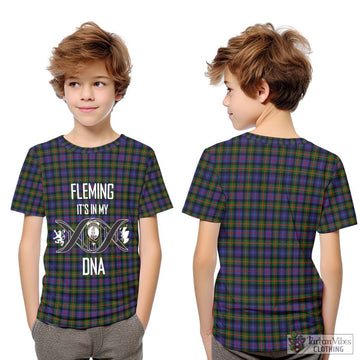 Fleming Tartan Kid T-Shirt with Family Crest DNA In Me Style