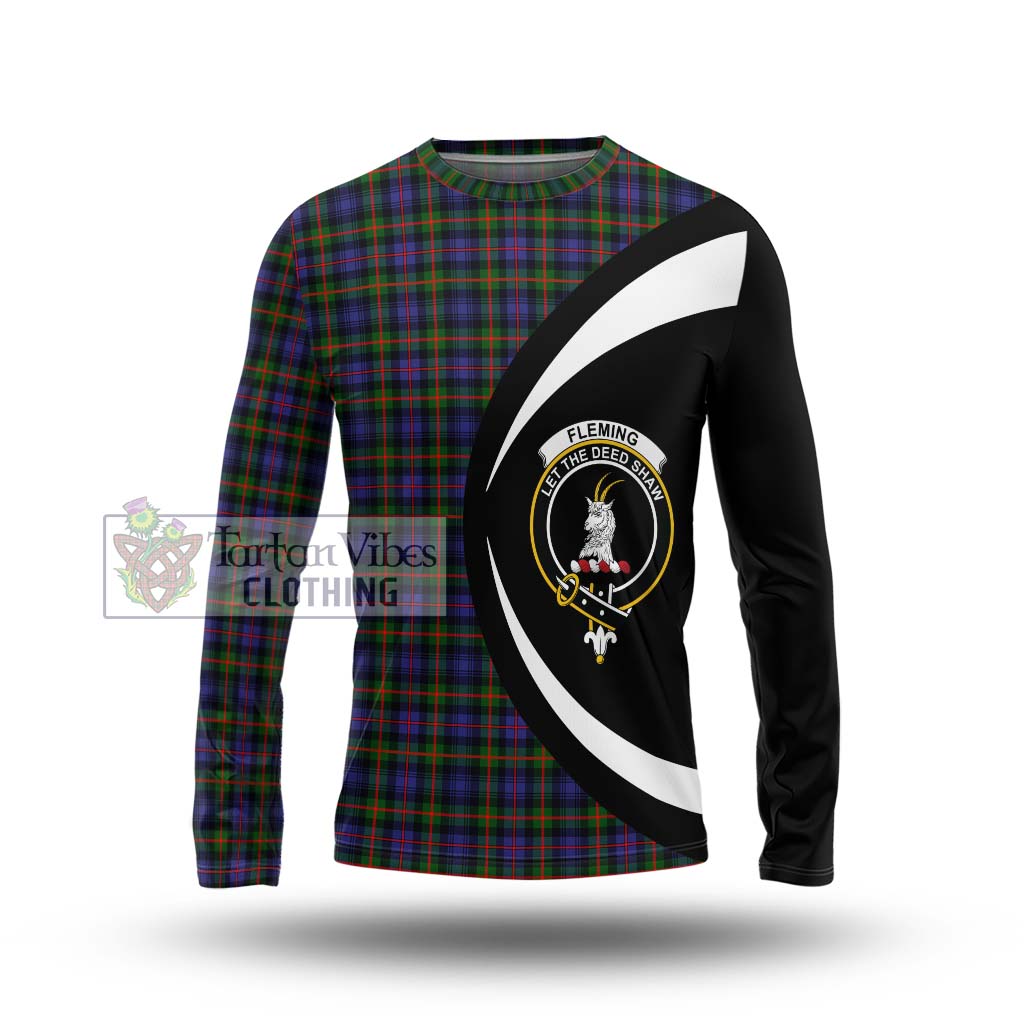 Fleming Tartan Long Sleeve T-Shirt with Family Crest Circle Style Unisex - Tartan Vibes Clothing