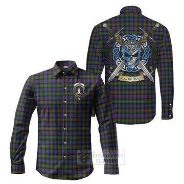 Fleming Tartan Long Sleeve Button Shirt with Family Crest Celtic Skull Style Men's Shirt S - Tartan Vibes Clothing