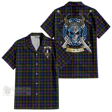 Fleming Tartan Short Sleeve Button Shirt with Family Crest Celtic Skull Style