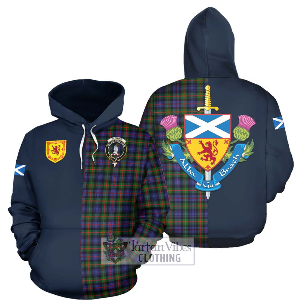 Tartan Vibes Clothing Fleming Tartan Hoodie with Scottish Lion Royal Arm Half Style