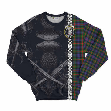 Fleming Tartan Sweatshirt with Family Crest Cross Sword Thistle Celtic Vibes