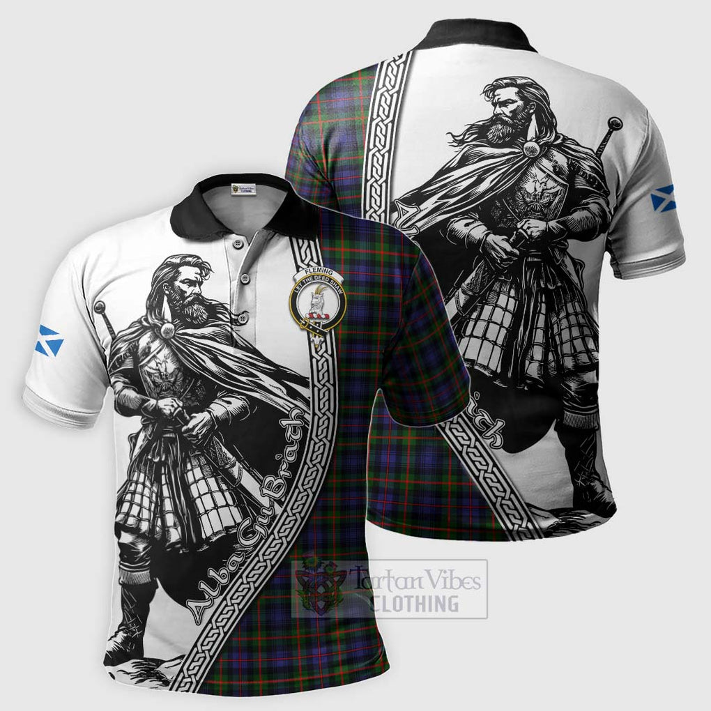 Tartan Vibes Clothing Fleming Tartan Clan Crest Polo Shirt with Highlander Warrior Celtic Style