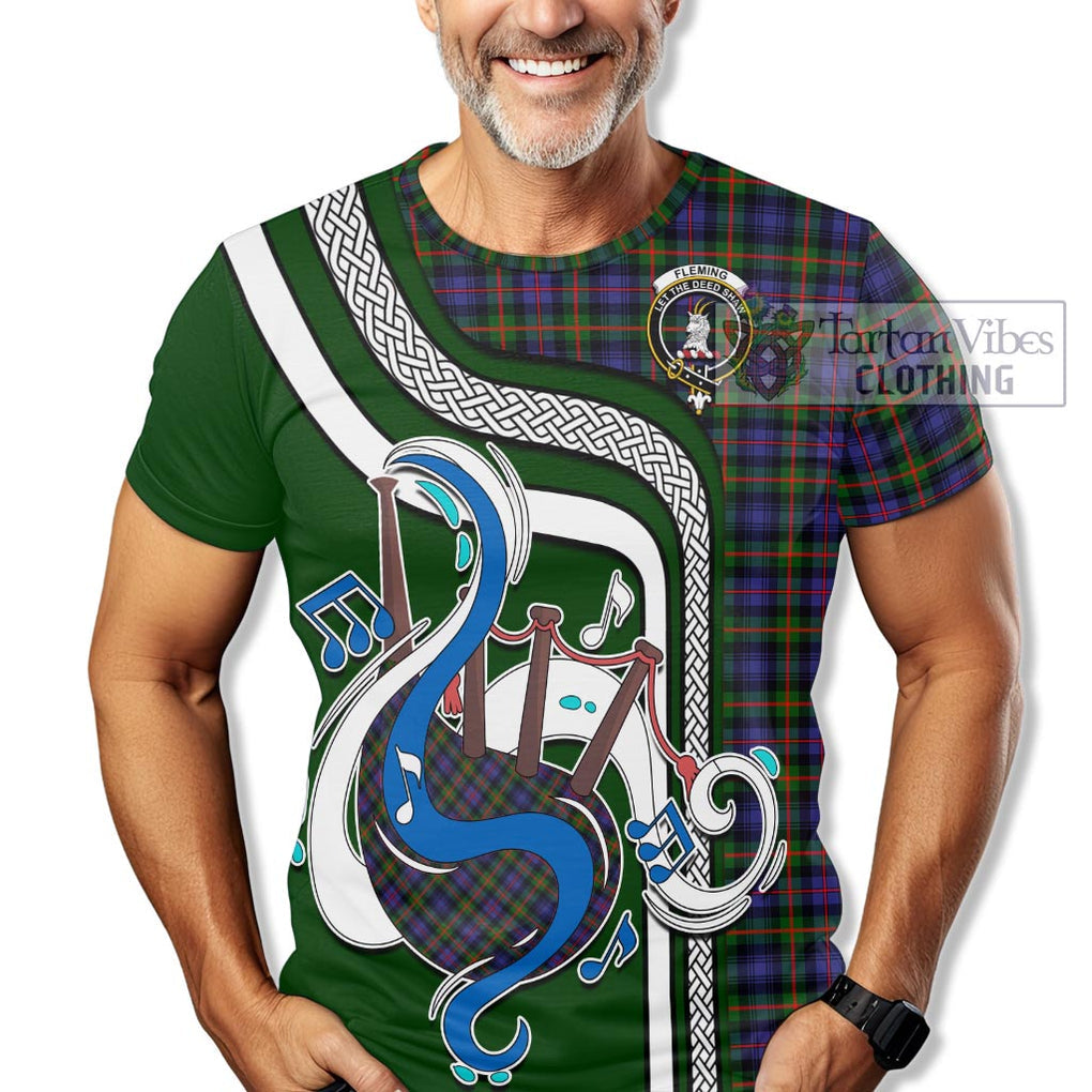 Fleming Tartan T-Shirt with Epic Bagpipe Style Kid's Shirt - Tartanvibesclothing Shop