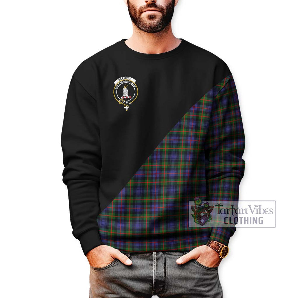 Fleming Tartan Sweatshirt with Family Crest and Military Logo Style Unisex - Tartanvibesclothing Shop