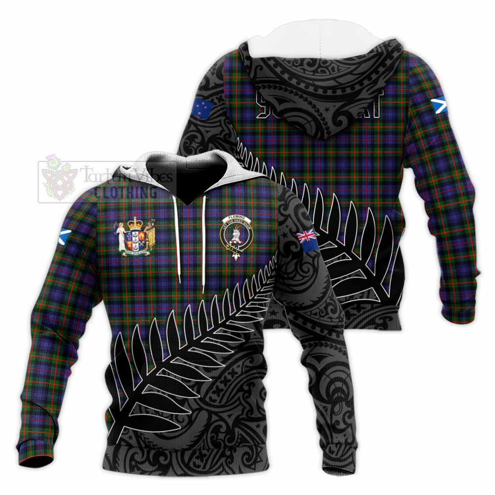 Tartan Vibes Clothing Fleming Crest Tartan Knitted Hoodie with New Zealand Silver Fern Half Style