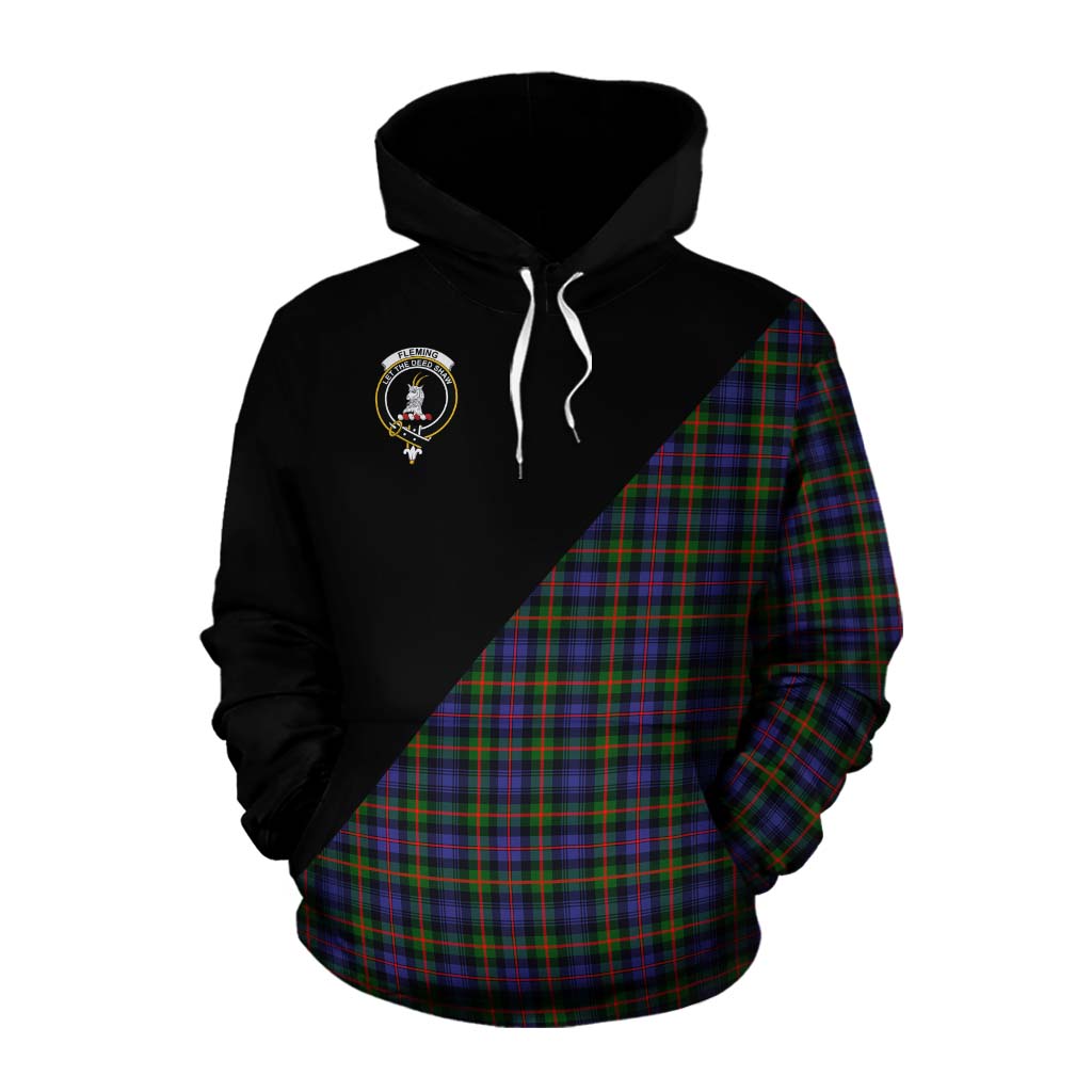 Tartan Vibes Clothing Fleming Tartan Cotton Hoodie with Family Crest and Military Logo Style