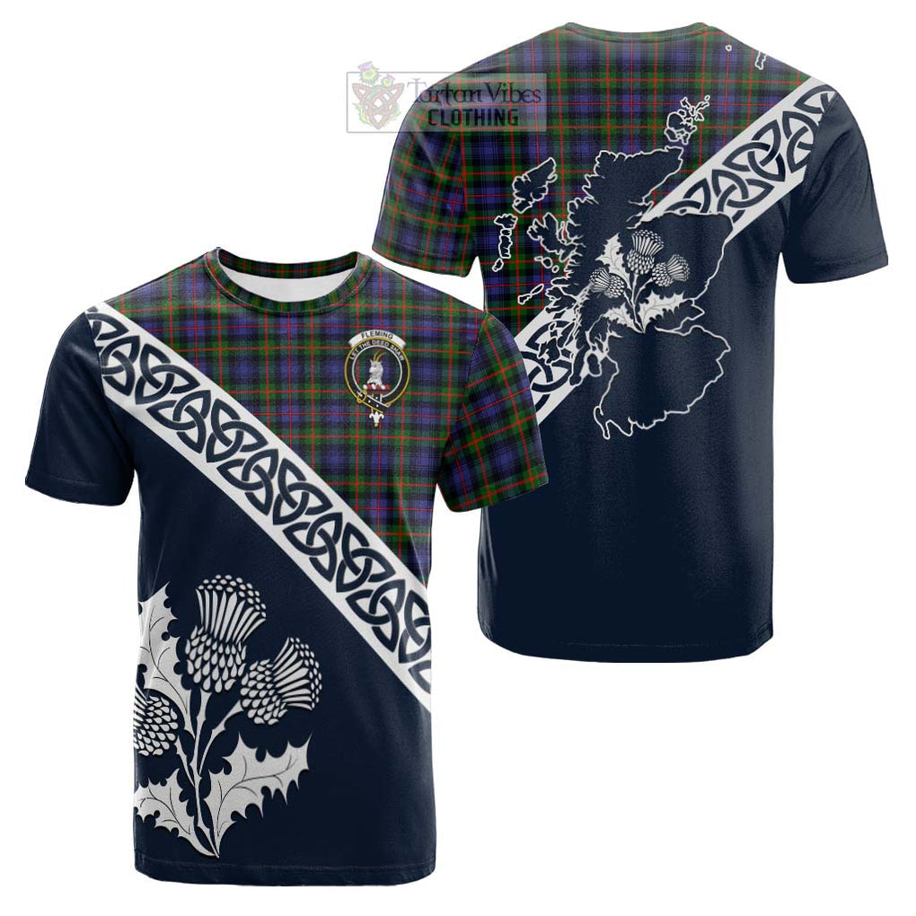 Tartan Vibes Clothing Fleming Tartan Cotton T-shirt Featuring Thistle and Scotland Map