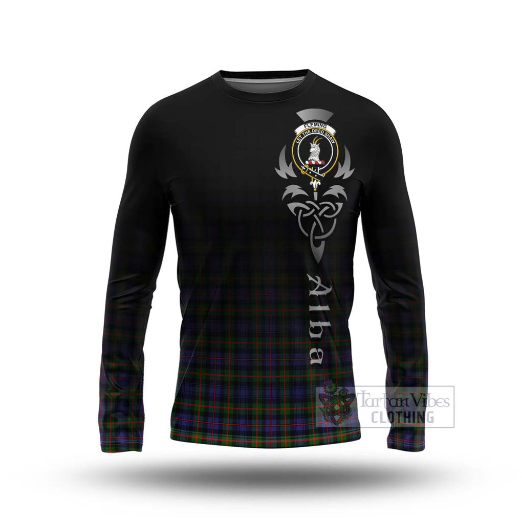 Tartan Vibes Clothing Fleming Tartan Long Sleeve T-Shirt Featuring Alba Gu Brath Family Crest Celtic Inspired