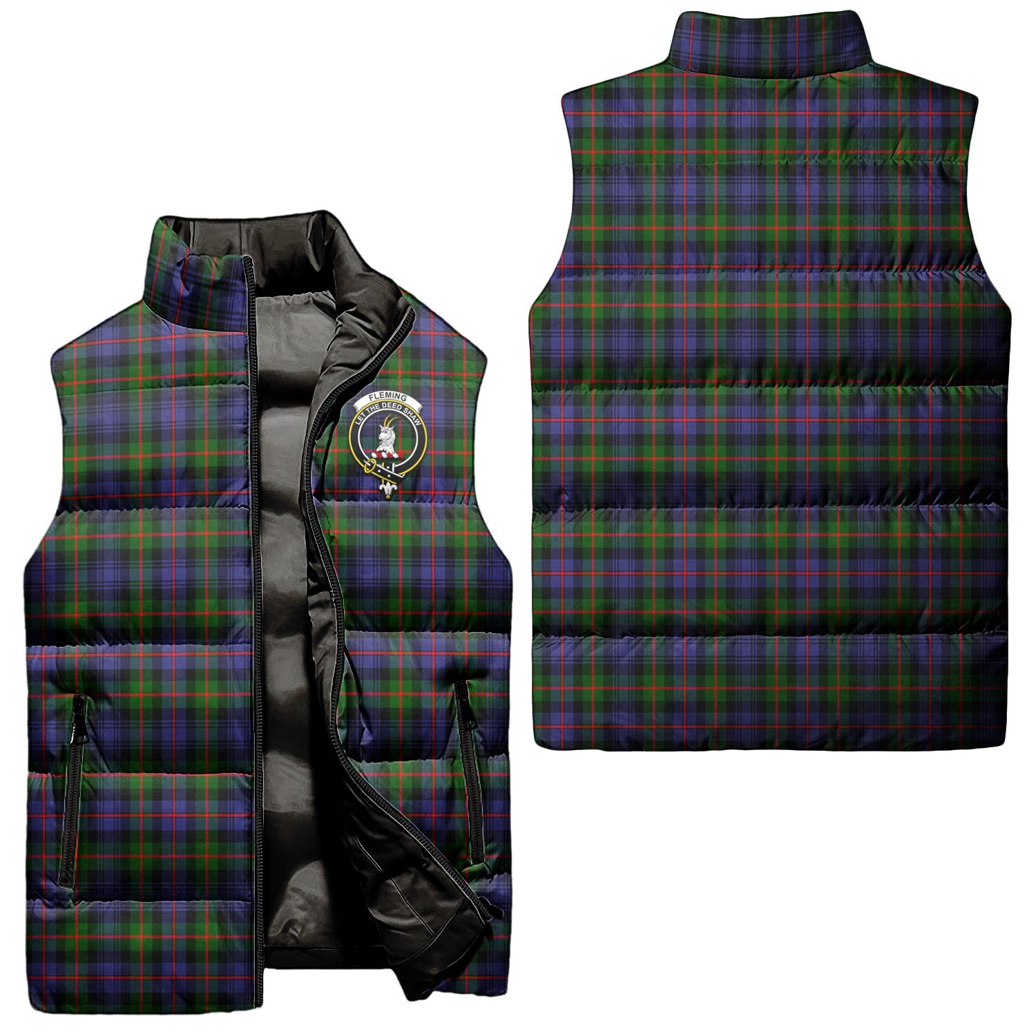 Fleming Tartan Sleeveless Puffer Jacket with Family Crest Unisex - Tartanvibesclothing