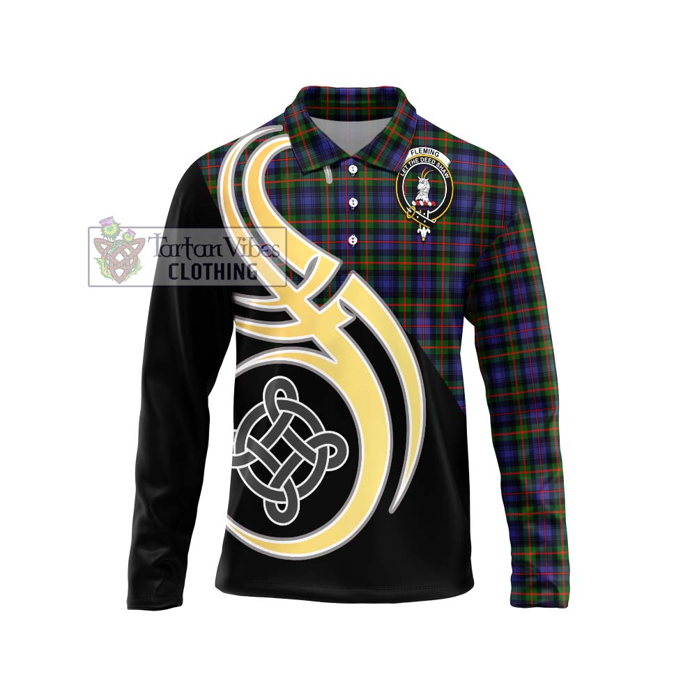 Fleming Tartan Long Sleeve Polo Shirt with Family Crest and Celtic Symbol Style Unisex - Tartan Vibes Clothing