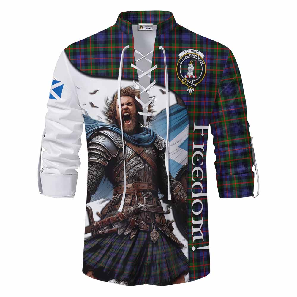 Tartan Vibes Clothing Fleming Crest Tartan Ghillie Kilt Shirt Inspired by the Freedom of Scottish Warrior