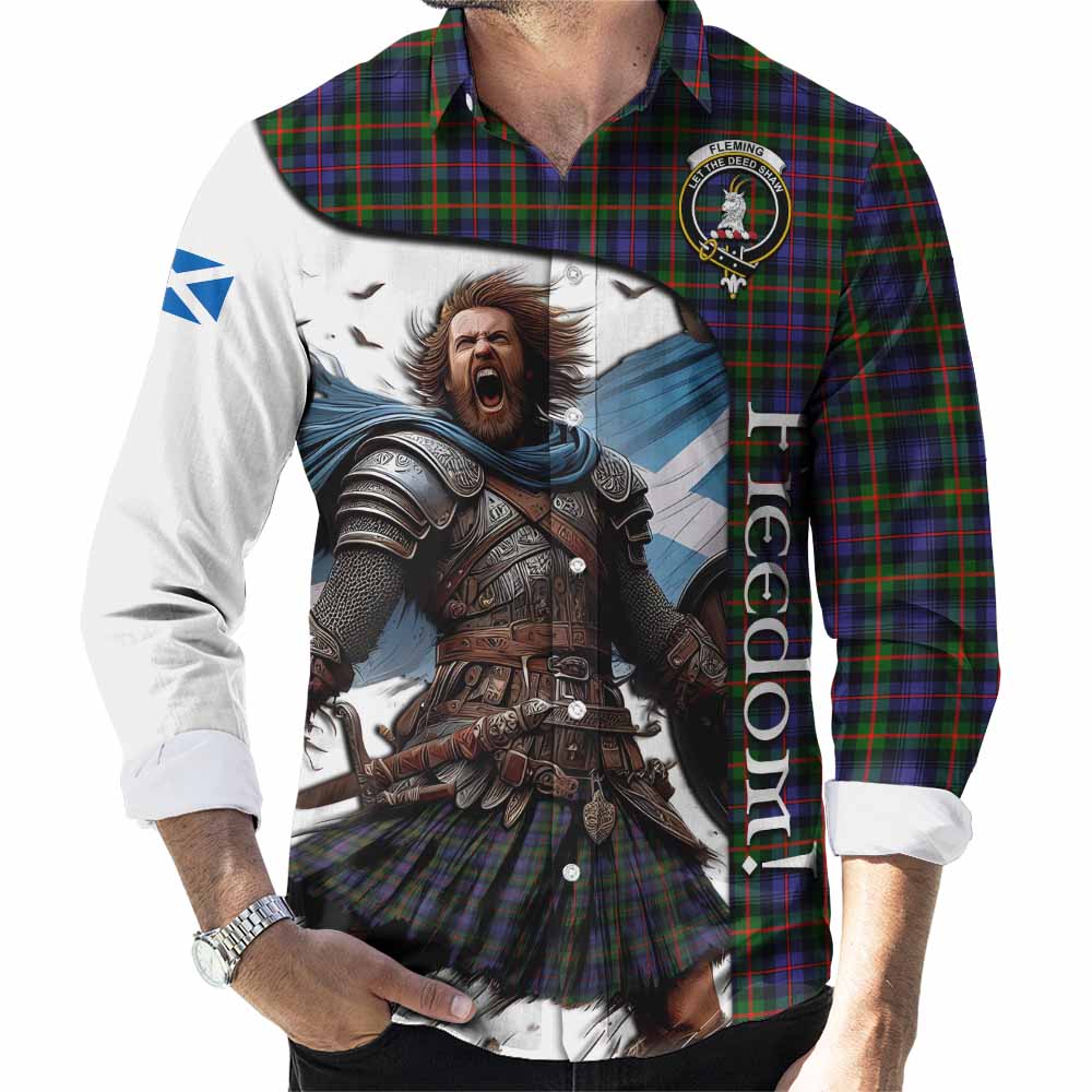 Tartan Vibes Clothing Fleming Crest Tartan Long Sleeve Button Shirt Inspired by the Freedom of Scottish Warrior