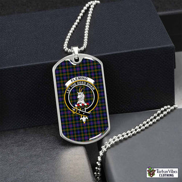 Fleming Tartan Dog Tag Necklace with Family Crest