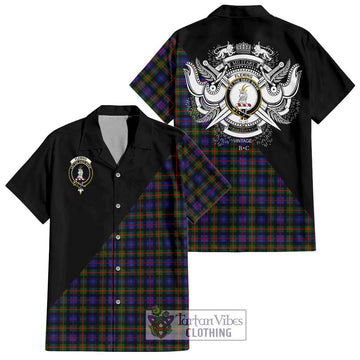 Fleming Tartan Short Sleeve Button Shirt with Family Crest and Military Logo Style