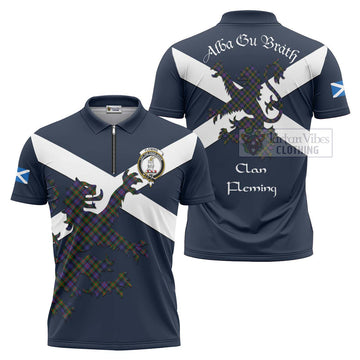 Fleming Tartan Lion Rampant Zipper Polo Shirt Proudly Display Your Heritage with Alba Gu Brath and Clan Name