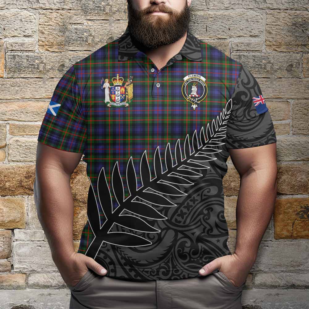 Fleming Crest Tartan Polo Shirt with New Zealand Silver Fern Half Style