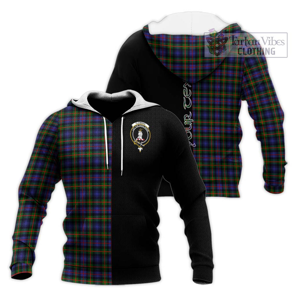 Fleming Tartan Knitted Hoodie with Family Crest and Half Of Me Style Unisex Knitted Pullover Hoodie - Tartanvibesclothing Shop