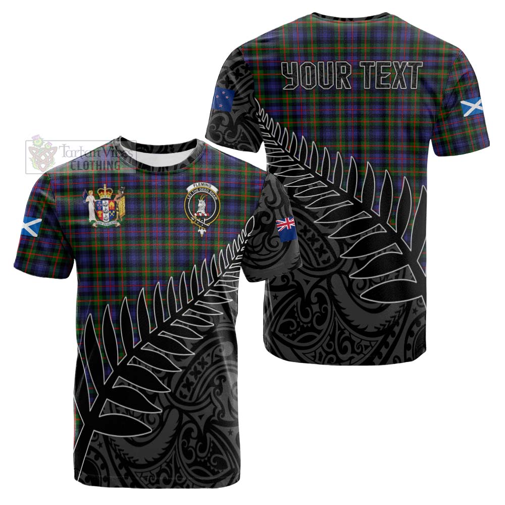 Tartan Vibes Clothing Fleming Crest Tartan Cotton T-shirt with New Zealand Silver Fern Half Style