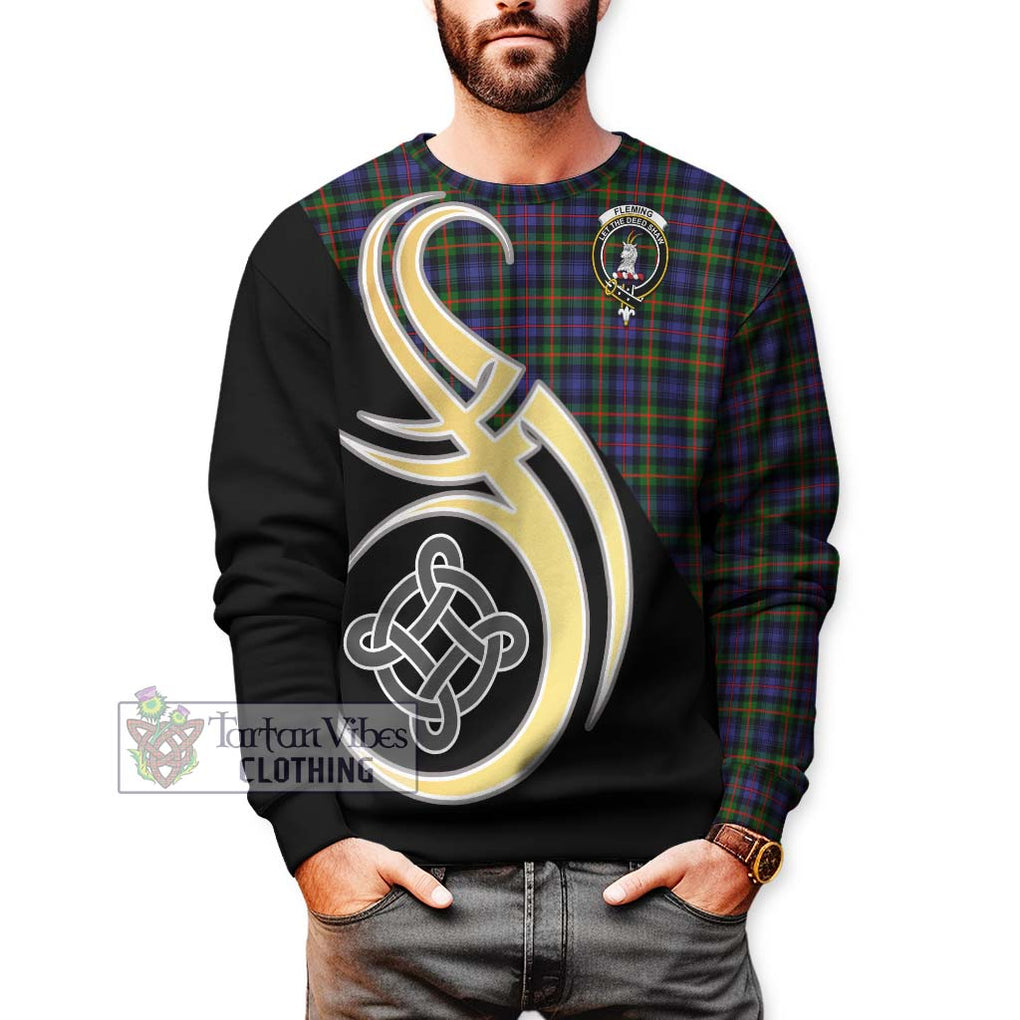 Fleming Tartan Sweatshirt with Family Crest and Celtic Symbol Style Unisex - Tartan Vibes Clothing