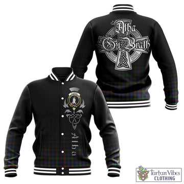 Fleming Tartan Baseball Jacket Featuring Alba Gu Brath Family Crest Celtic Inspired