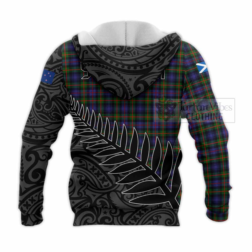 Tartan Vibes Clothing Fleming Crest Tartan Knitted Hoodie with New Zealand Silver Fern Half Style