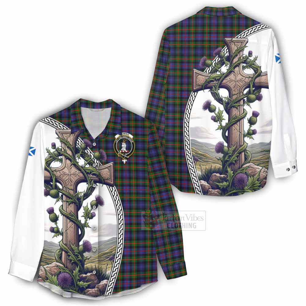 Tartan Vibes Clothing Fleming Tartan Women's Casual Shirt with Family Crest and St. Andrew's Cross Accented by Thistle Vines