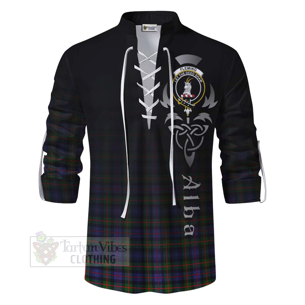 Tartan Vibes Clothing Fleming Tartan Ghillie Kilt Shirt Featuring Alba Gu Brath Family Crest Celtic Inspired