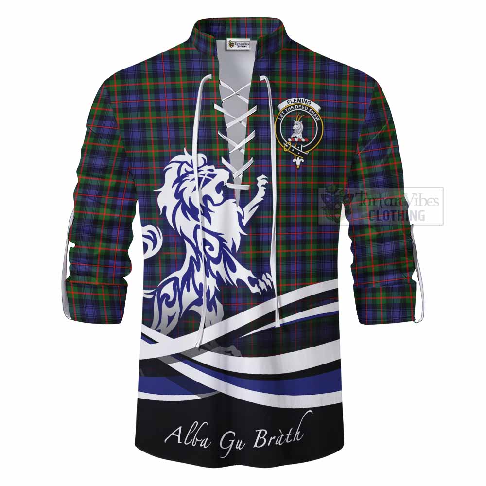 Tartan Vibes Clothing Fleming Tartan Ghillie Kilt Shirt with Alba Gu Brath Regal Lion Emblem