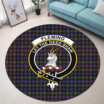 Fleming Tartan Round Rug with Family Crest