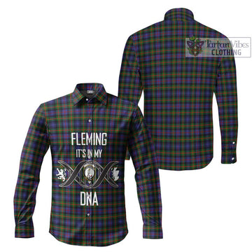 Fleming Tartan Long Sleeve Button Shirt with Family Crest DNA In Me Style