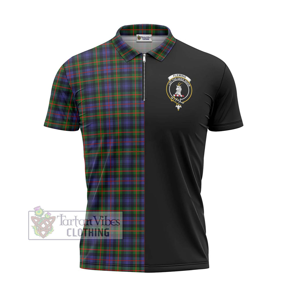 Fleming Tartan Zipper Polo Shirt with Family Crest and Half Of Me Style - Tartanvibesclothing Shop