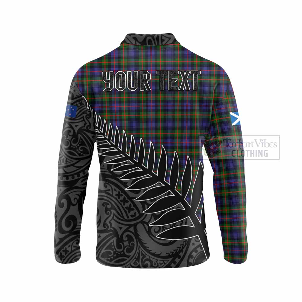 Tartan Vibes Clothing Fleming Crest Tartan Long Sleeve Polo Shirt with New Zealand Silver Fern Half Style